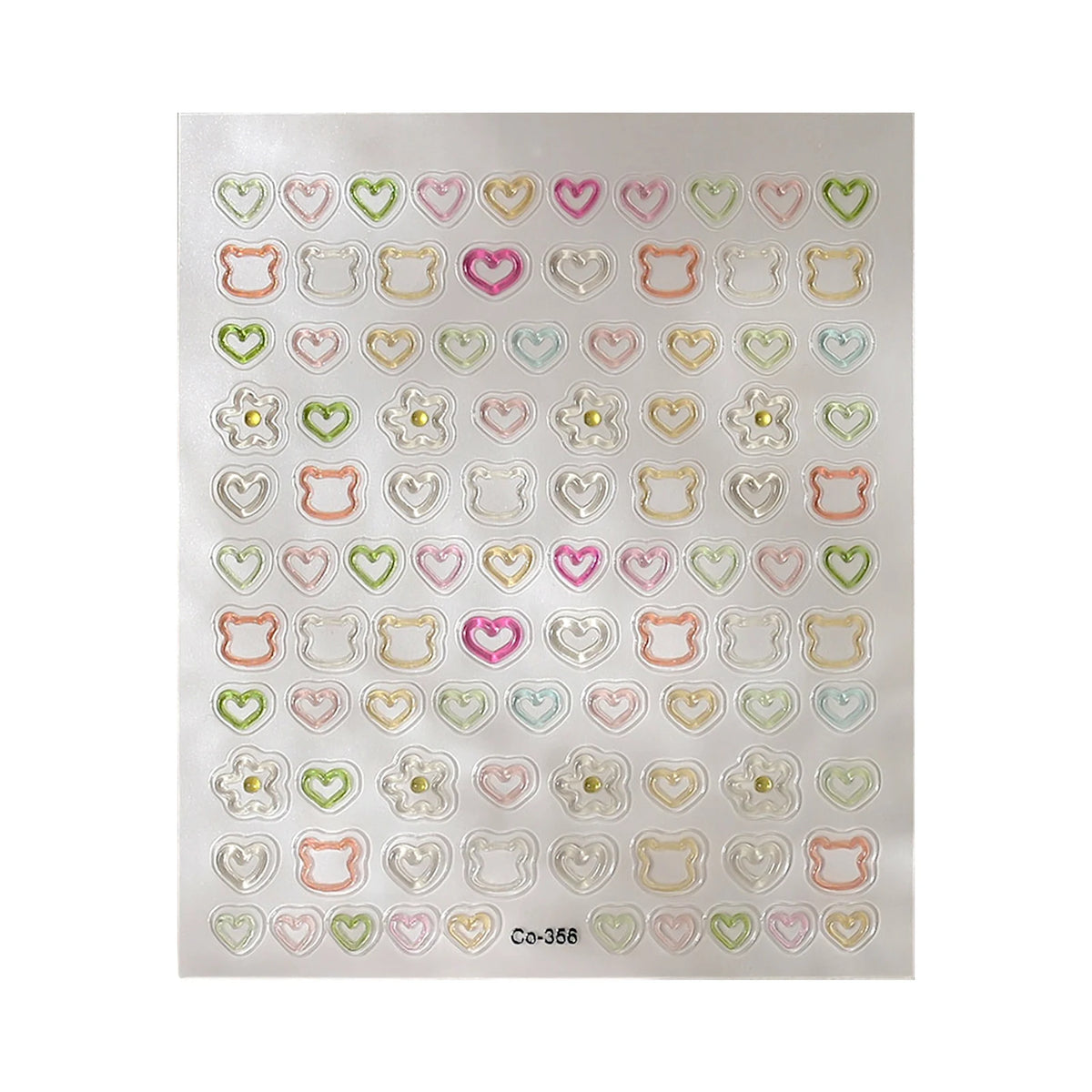 3D Embossed Nail Stickers - Cute Hollow Bear Heart Flower Decals Self-Adhesive Nail Art Sticker for Women Girls DIY Manicure