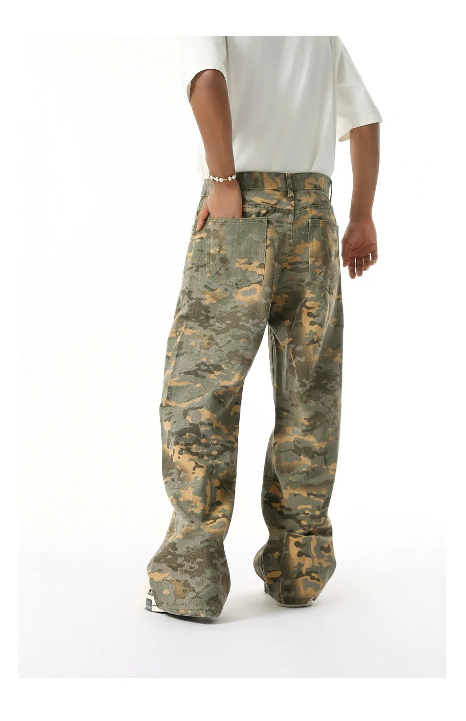 2025 Four Seasons Men's Youth Popular Multi color Pattern Camouflage Pants Basic Versatile Straight Wash Casual Cowboy Pants