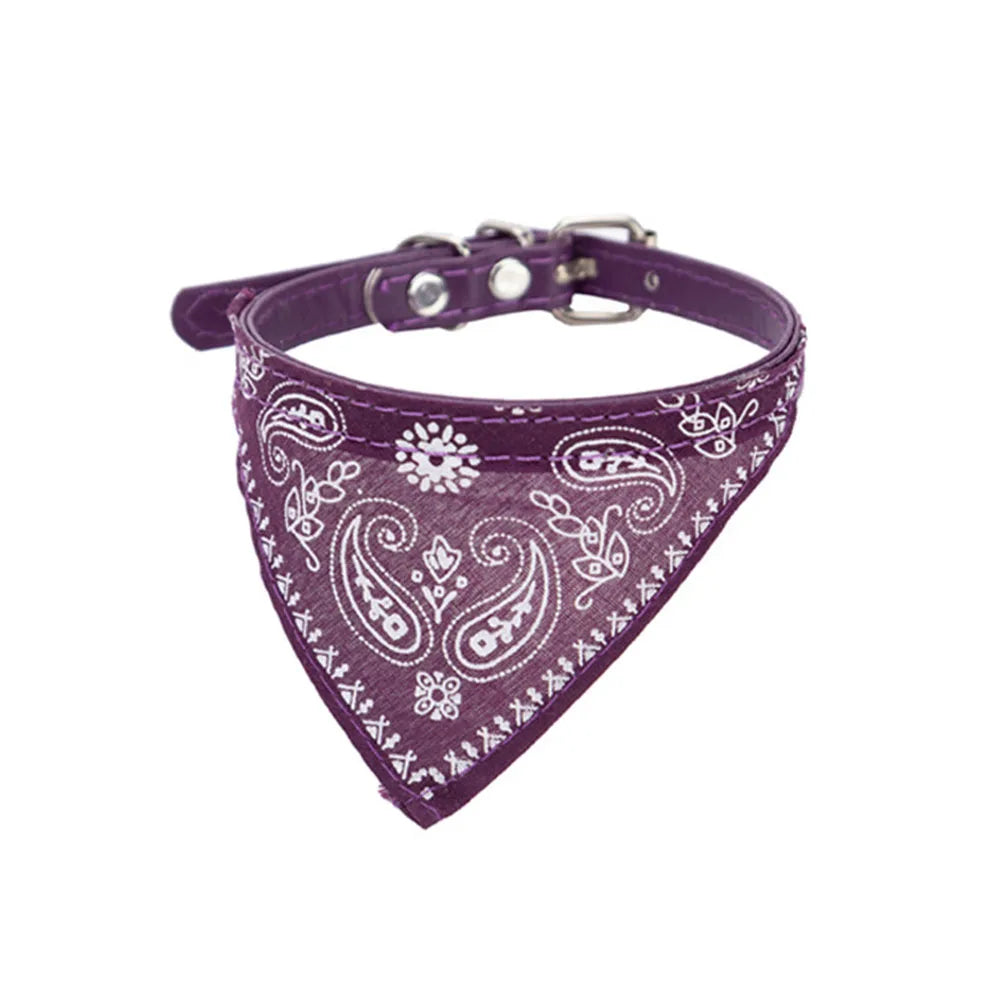 Adjustable Pet Puppy Cat Scarf Bandana Collar Neck Scarf For Small Dogs Kitten Saliva Towel PU Collar with Triangular Bandage