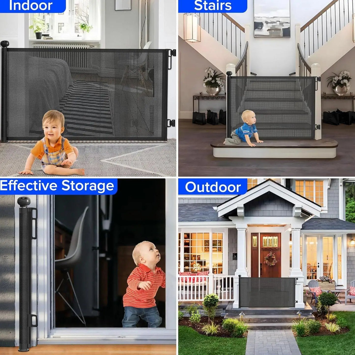 Retractable Baby Gate Punch-free Pets Stair Gate Dog Cat Stair Door Fence Childproof Net No-Drill Mesh  Kids Safety doorway