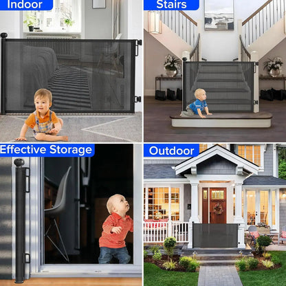 Retractable Baby Gate Punch-free Pets Stair Gate Dog Cat Stair Door Fence Childproof Net No-Drill Mesh  Kids Safety doorway