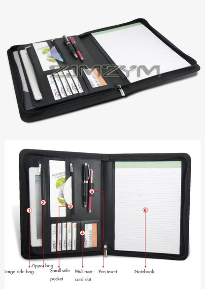 Leather Folder Zippered Closure Portfolio for Business IPad/Table and Card Interview Resume Binder