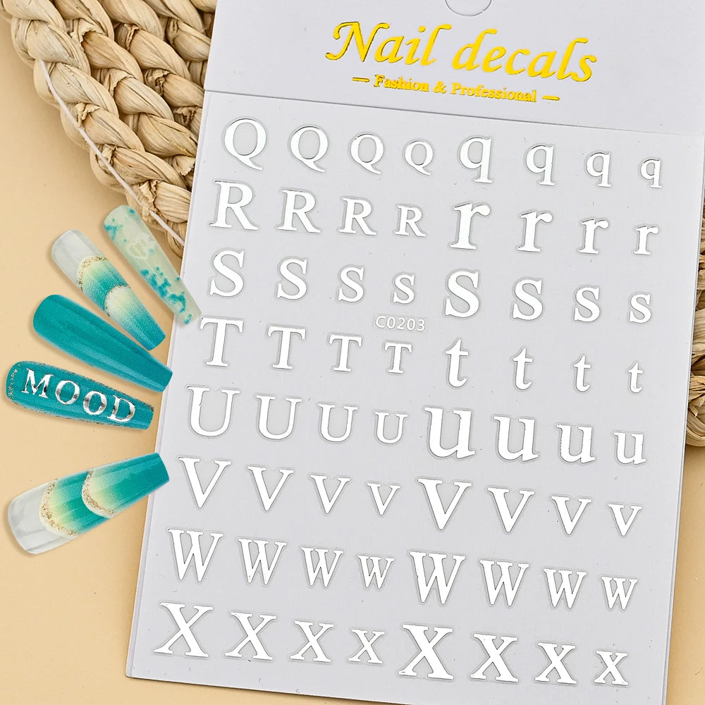 3D Glittery Gothic Letter Design Nail Art Stickers Uppercase Alphabet Letters Artistic Designs DIY Nail Art Decals Decoration #1