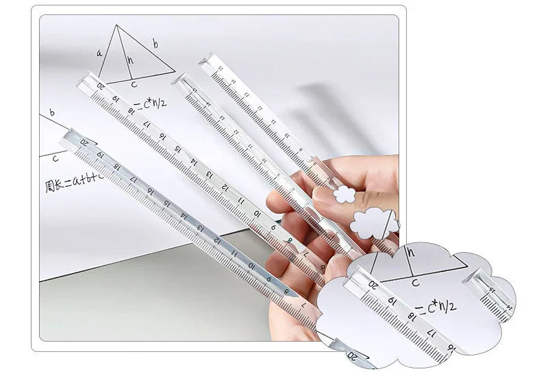 15cm /20 Cm Simple Transparent Triangular Straight Ruler Kawaii Tools Stationery Cartoon Drawing Gift Office School Measuring