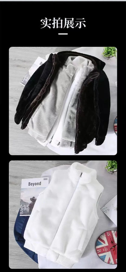 2026 Autumn Winter Men's Thicked Golden Velvet Warm Vest Fashion Solid Sleeveless Zipper Hooded Jacket Fake Fur Couple Waistcoat