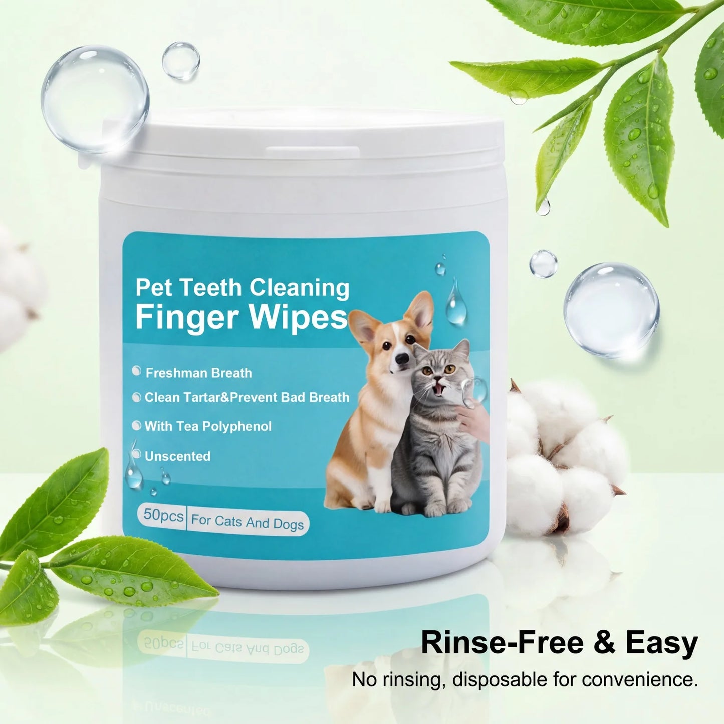 Pet Dental Finger Wipes for Dogs Cats Remove Plaque Tartar Stains Whitening Fresh Breath Disposable Toothbrushing Wipes 50PCS