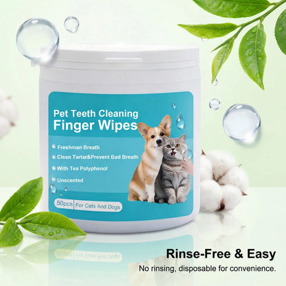 Pet Dental Finger Wipes for Dogs Cats Remove Plaque Tartar Stains Whitening Fresh Breath Disposable Toothbrushing Wipes 50PCS