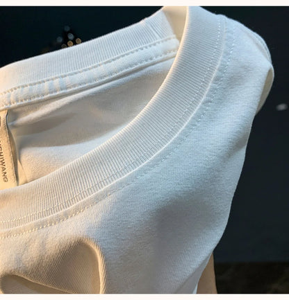 Fashionable men's T-shirt trend abstract artistic print summer loose combed cotton comfortable short sleeved top