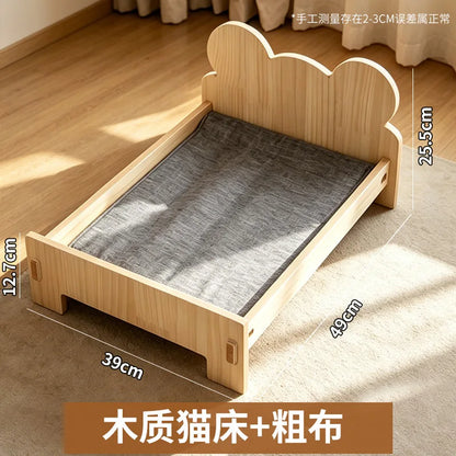 Cat Bed Wooden Cat And Dog Bed With Teddy Bear Pattern Indoor Pet Furniture Floor To Ceiling Bed Comfortable Durable