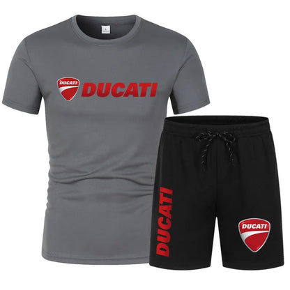 DUCATI Men's Summer Clothing Sets Short Sleeve T-Shirt Sports Shorts Motorcycle Theme Jogging Beachwear Regular outdoor jogging