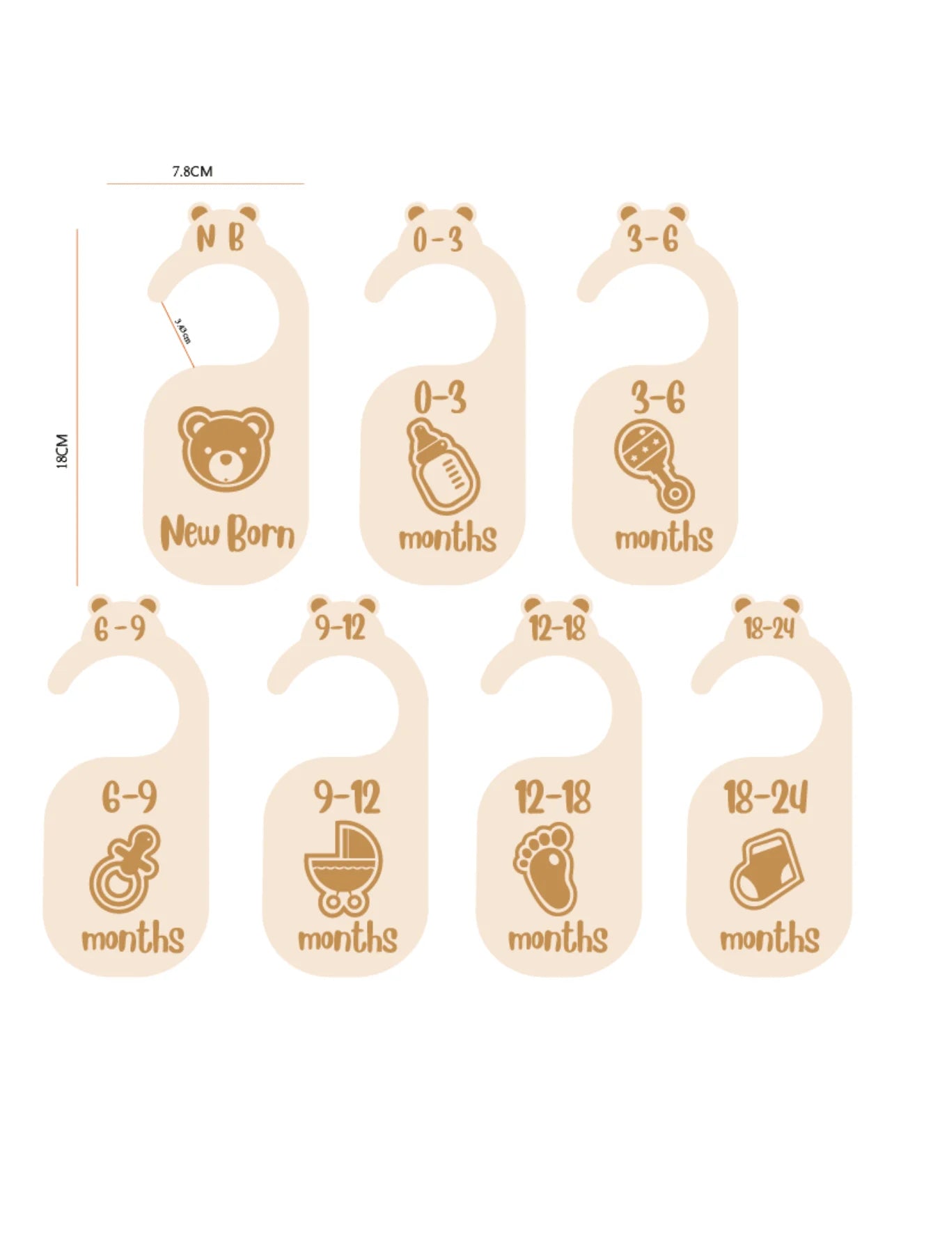 1 Set/7pcs Beautiful Wooden Baby Closet Dividers - Cute Bear Design For Newborn To 24 Months Size Clothes