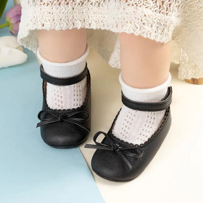 New Baby Shoes Girls' Soft-soled Leather Bowknot Party Princess Shoes Light Flat First Walkers Breathable and Anti-slip