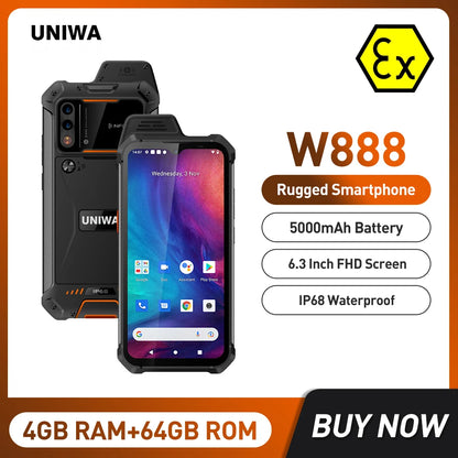 UNIWA W888 ATEX Explosion-proof IP68 Smartphone 4GB 64GB Andriod 11 6.3 Inch NFC Cellphone Walkie Talkie 4G Mobile Phone