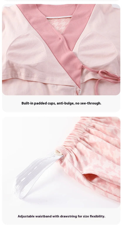 Postpartum Clothing with Chest Cushion Autumn Postpartum Women Pajamas Maternity Ladies Breastfeeding Clothes Pregnancy Homewear