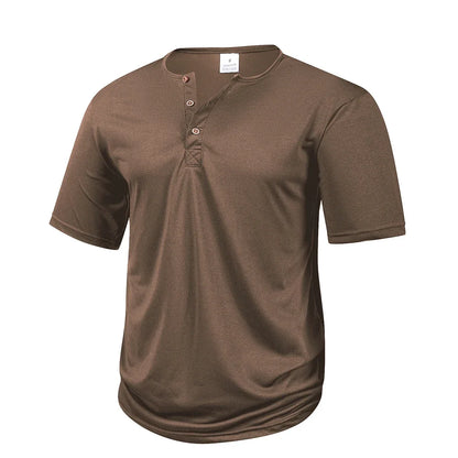 Men's Casual  Henry T Shirt Summer Brown Button Solid Color Polo Short Sleeve Breathable Comfortable Sports Loose T-shirt