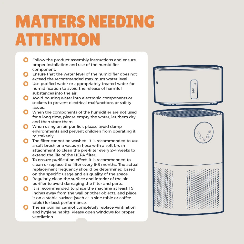 ROUNY 2-in-1 Air Purifier & Humidifier, Multi-Function Appliance, Deodorizing & Fog-Free Humidification, White