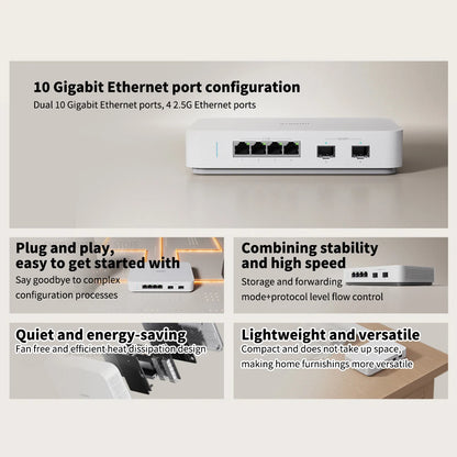 NEW Xiaomi Mi 10G Ethernet Switch 4×2.5G+2×10GMbps Mini Network Switches VLAN Ethernet Splitter Lan Router 6 Ports Hub Switch