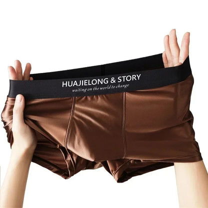 1/3PCS Men's Cool Ice Silk Boxers Shorts Summer Satin-like Solid Underpants Skin Friendly Breathable Mesh Crotch Male Underwear