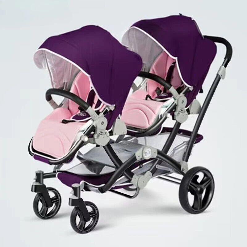 Foldable Twin Baby Stroller,Double Seat Baby Stroller for Two Babies,Shock-absorbing Twin Baby Stroller,Multi-function