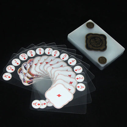 Vandeniui atsparūs permatomi plastikiniai žaidimų kortelių rinkiniai (2 vnt.) – kūrybinės patvarios PVC pokerio kortos stalo žaidimams ir klasikiniams kortų žaidimams