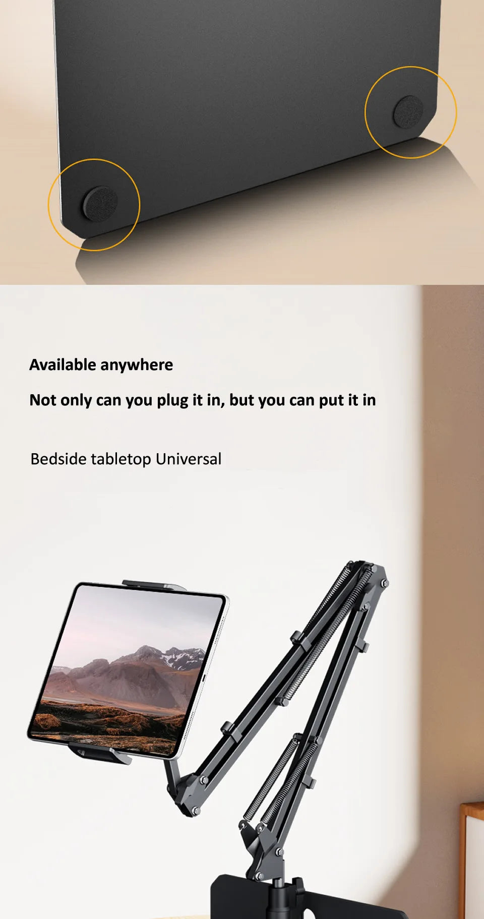 360Degree Bed Tablet Stand for 4-12.9inches Mobile Phones Tablets Lazy Arm Bed Desk Tablet Mount Support for iPad Mini Free Clip
