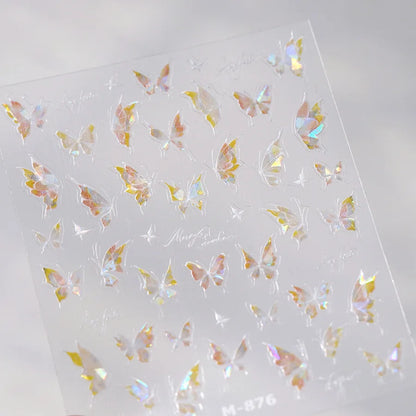 Shiny Jelly Butterfly Charming Golden Gradient Bowknot 5D Self Adhesive Nail Art Sticker Flower Petal Rhinestone Manicure Decals
