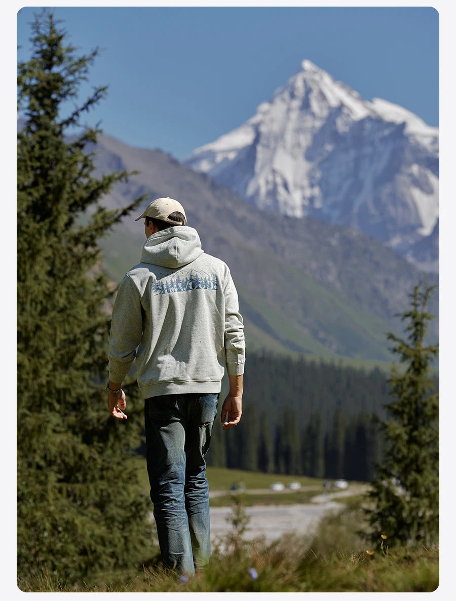 SIMWOOD 2026 Spring New Oversize Back Moutain Print Hoodies Men 340gsm Warm Brushed Lining Fabric Sweatshirts