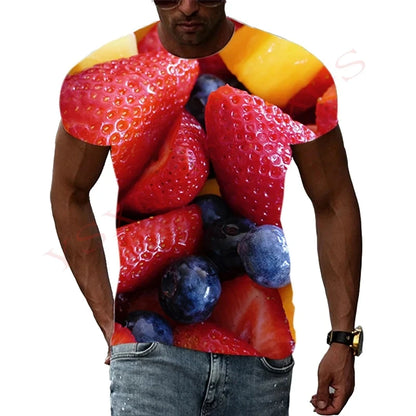 Fashionable New Fun Fresh Fruit Pattern Printed Men's T-shirt Summer Popular Harajuku Personalized Round Neck Comfortable Short