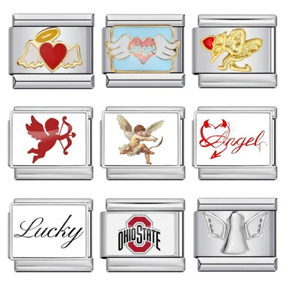 2025 Exquisite Angel Pattern Elastic Italian Charm Chain Suitable for 9mm Stainless Steel Modular Bracelet DIY Jewelry