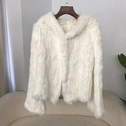 2024 Short Rabbit Fur Coat for Women Autumn Winter New Encrypted Thickened Handmade Double-sided Woven Hooded Korean Style