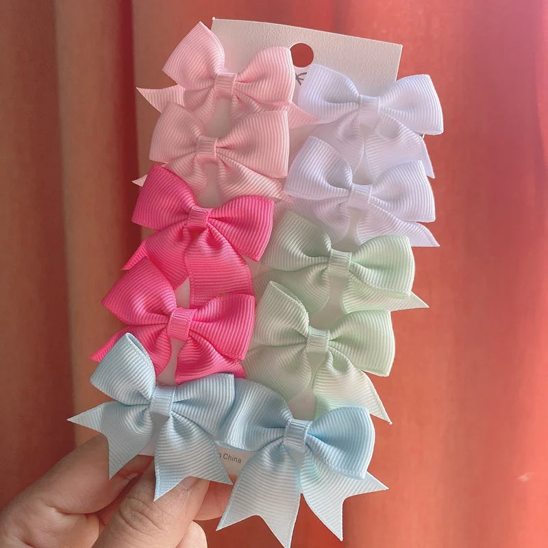 10Pcs/Set New Cute Solid Ribbon Bowknot Hair Clips for Baby Girls Handmade Bows Hairpin Barrettes Headwear Baby Hair Accessories