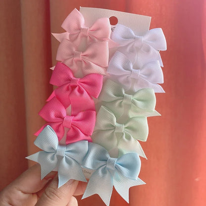 10Pcs/Set New Cute Solid Ribbon Bowknot Hair Clips for Baby Girls Handmade Bows Hairpin Barrettes Headwear Baby Hair Accessories