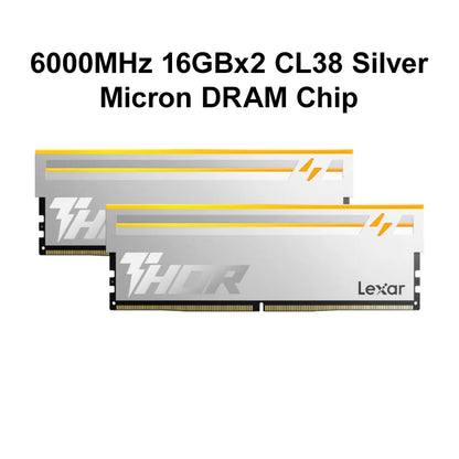Lexar THOR RGB 2nd DDR5 RAM 6000MHz 16GBx2 CL38 1.35V Micron DRAM Chip Gaming Desktop Memory Overclocking Intel XMP 3.0 AMD EXPO