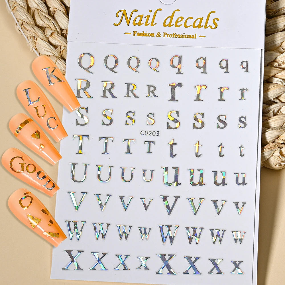 3D Glittery Gothic Letter Design Nail Art Stickers Uppercase Alphabet Letters Artistic Designs DIY Nail Art Decals Decoration #1