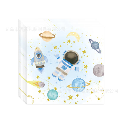 Blue Planet Astronaut Space Disposable Tableware Kids Birthday Table Decorations Paper Plate Cup Napkin Astronaut Rocket Balloon