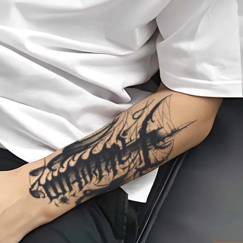 1pc English Half-Sleeve Arm Waterproof Temporary Tattoo, Long-Lasting 1-2 Weeks, Realistic Semi-Permanent Fake Tattoo