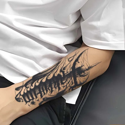 1pc English Half-Sleeve Arm Waterproof Temporary Tattoo, Long-Lasting 1-2 Weeks, Realistic Semi-Permanent Fake Tattoo