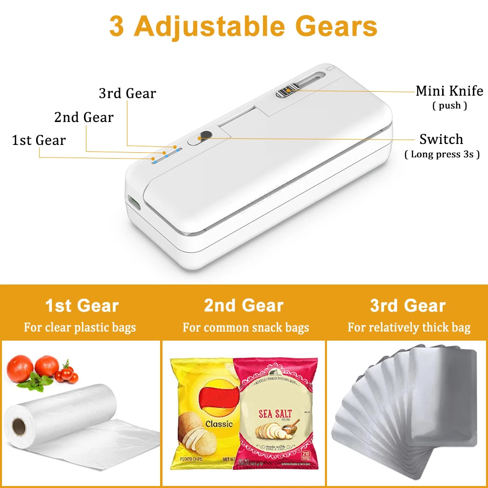 Mini sandarinimo aparatas „2in1“ plastikinių maišelių sandarinimo mašina Nešiojamas maisto pakuočių maišelių sandariklis USB įkraunamas rankinis plastikinių maišelių terminio sandarinimo aparatas