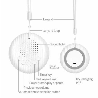 White Noise Sound Machine Portable Baby Sleep Machine 10 Soothing Sounds Volume Adjustable Built-in Rechargeable Battery USB