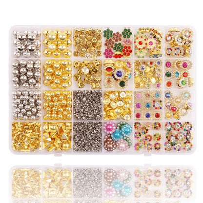 Hand Press Beads Pearl Rivet Set Circular/Irregular Shape Multi-color DIY Jewelry Making Kit with Beads Screw Heads Loose Beads