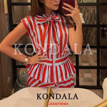KONDALA Holiday Casual Chic Women Long Skirt Striped Zipper A-Line Draped Skirt Fashion 2026 Summer Fall Night Out Party Skirt