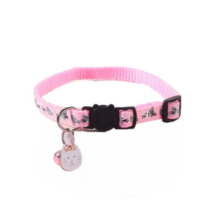 Adjustable Pet Cat Collar Quick Release Safety Buckle Anti-choking Puppy Collar with Cat Face Pendant Bell Cat Pattern