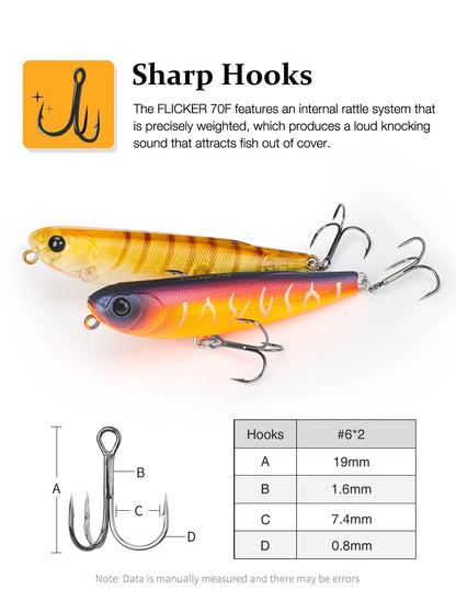 TSURINOYA FLICKER 70F Surface Fishing Lure Z Dog Floating Pencil 70mm 8.4g Chatter Artificial Hard Baits Trout Bass Pike Plug