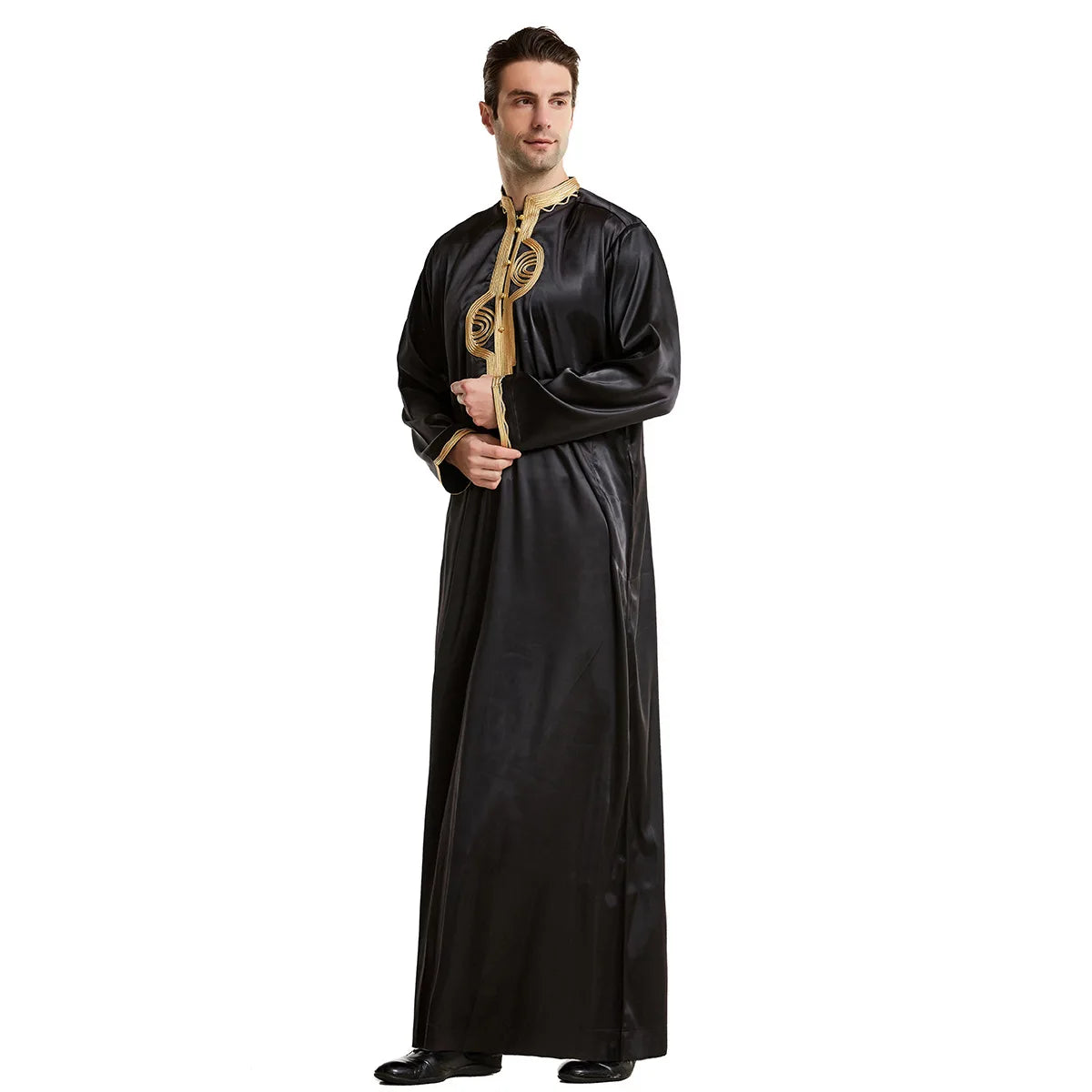 Muslim Men Clothing Kaftan Robes Long Sleeves Stand Collar Eid Thobe Kurta Arab Turkish Dress Dubai Islam Habit Ethnic Leisure