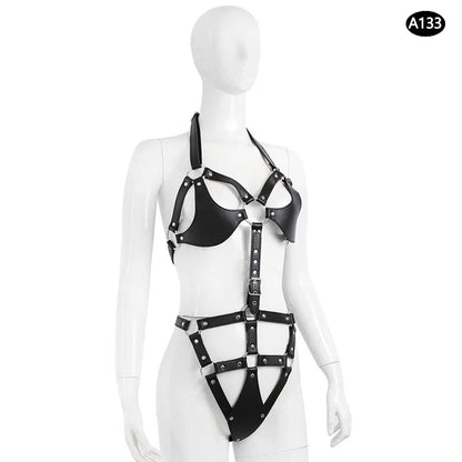 Bondage Harness Metal Leather Clothes Sexy Lingerie Bra Panty Adult Games Restraints Fetish Wear Erotic Costume BDSM Sex Toys