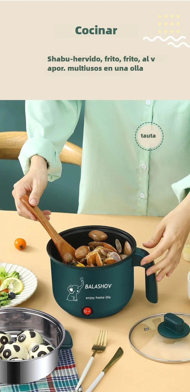 220V Mini Electric Cooker Multi-functional Cooking Pot Non-stick Frying Pan Ramen Dormitory Small Electric Hot Pot Cute Cartoon