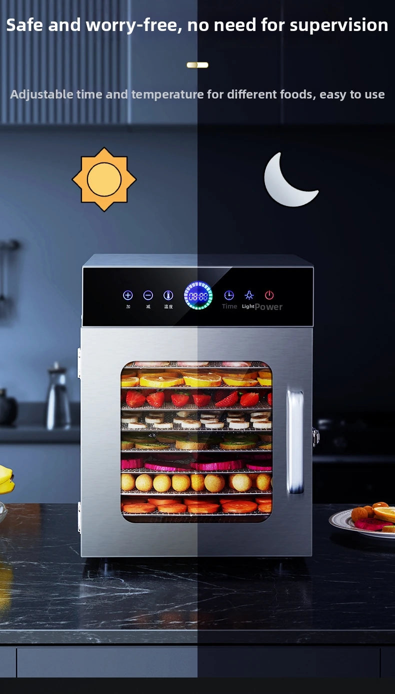 8-Tier Stainless Steel Food Dehydrator,Commercial Power, Digital Thermostat(30°C-90°C), for Jerky/Fruits/Herbs, BPA-Free