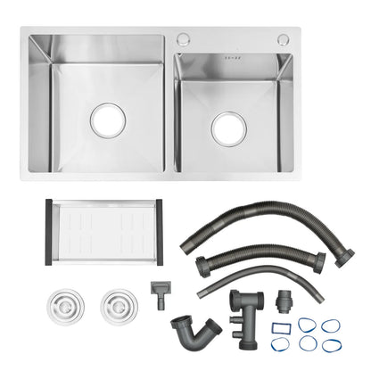 Stainless Steel Double Bowl Drop-in Kitchen Sink Noise Reduction Efficient Drainage Anti-Condensation Easy to Clean