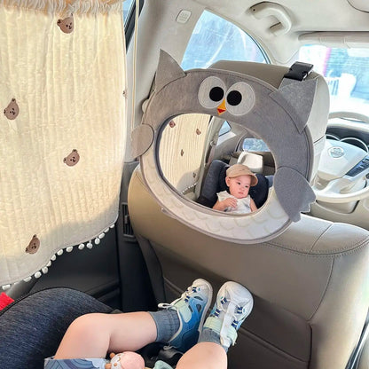 Adjustable Baby Car Rearview Mirror with Cartoon Plush Toy Multifunctional Safety Seat Interior Decoration for Cars