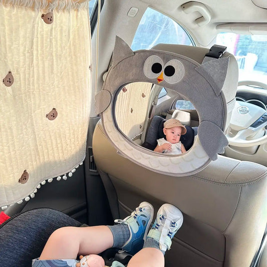 Adjustable Baby Car Rearview Mirror with Cartoon Plush Toy Multifunctional Safety Seat Interior Decoration for Cars